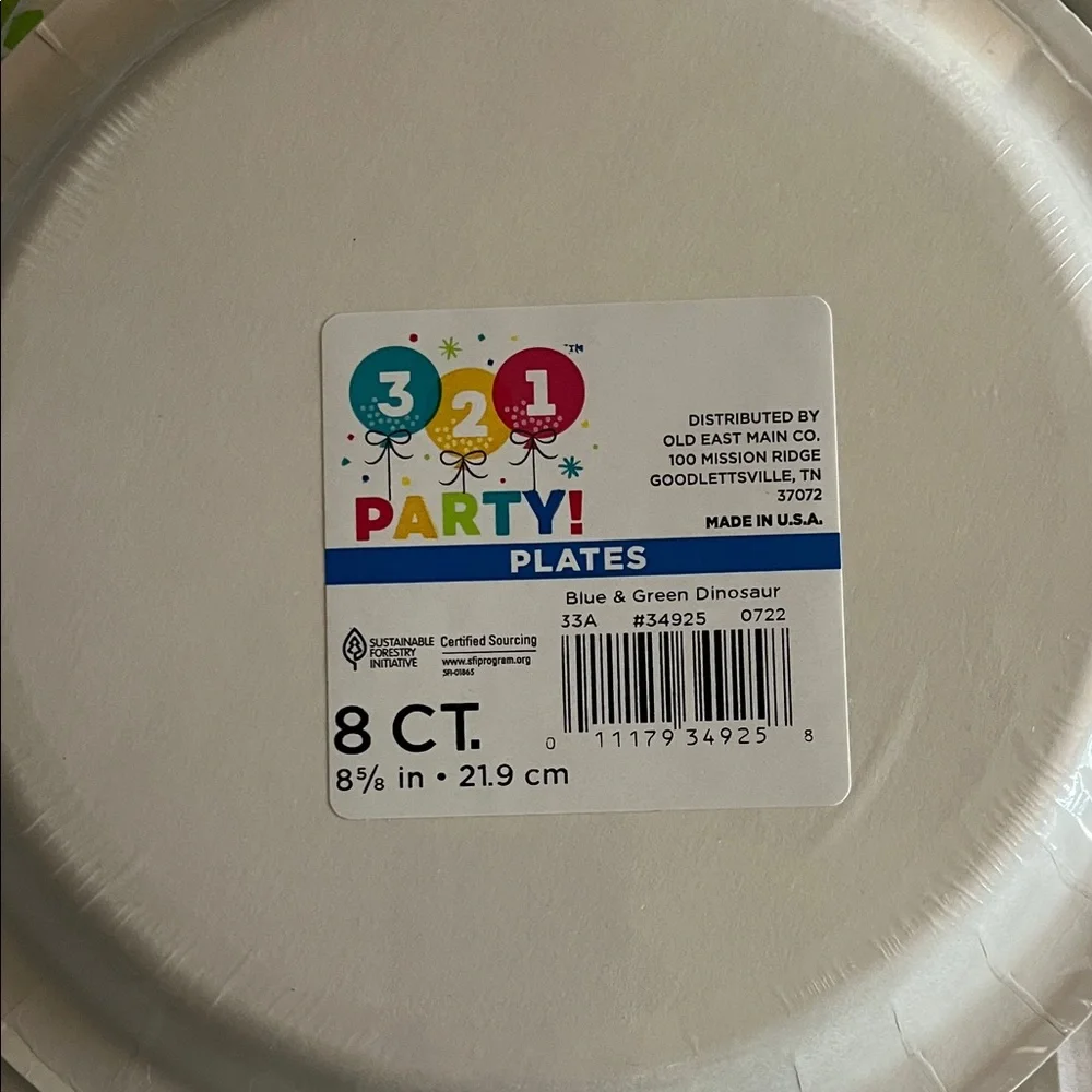 3-2-1 Party! Dinosaur Paper Plates & Napkins - Blue & Green